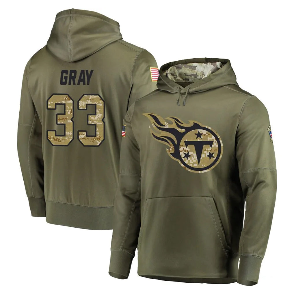 Choea T.Titans #33 Cedric Gray Player Olive Salute to Service Pullover Hoodies Home Game Stitched Jerseys