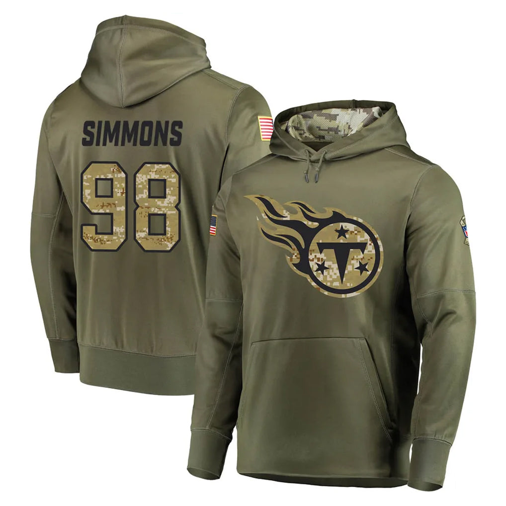 Choea T.Titans #98 Jeffery Simmons Player Olive Salute to Service Pullover Hoodies Home Game Stitched Jerseys