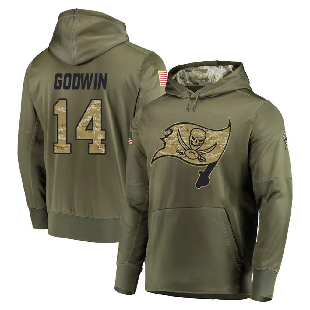 Choea TB.Buccaneers #14 Chris Godwin Jr. Player Olive Salute to Service Pullover Hoodie Home Game Stitched Jerseys