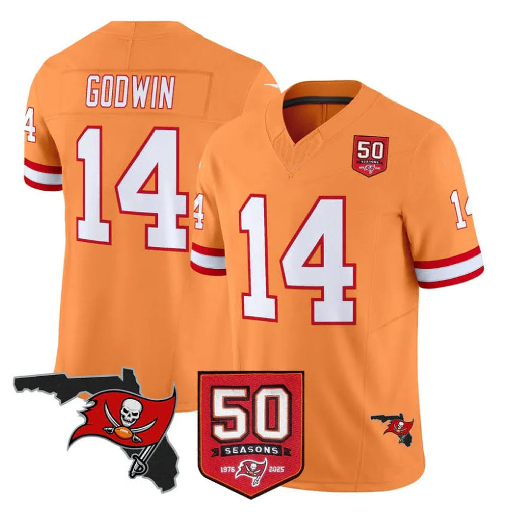 Choea TB.Buccaneers #14 Chris Godwin Jr. Player Orange 50th Season Vapor Limited Home Game Stitched Jerseys
