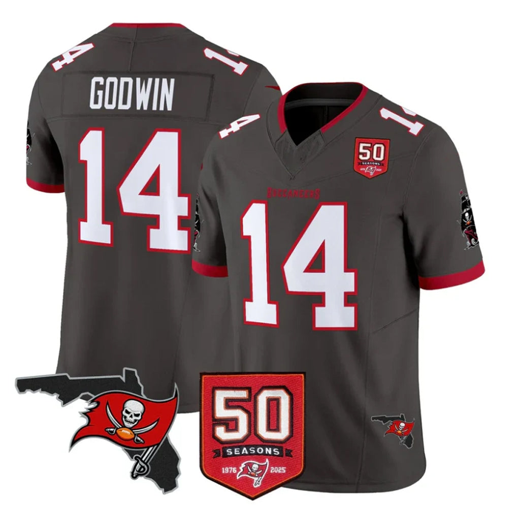 Choea TB.Buccaneers #14 Chris Godwin Jr. Player Pewter Limited 2026 Season Vapor F.U.S.E. Home Game Stitched Jerseys