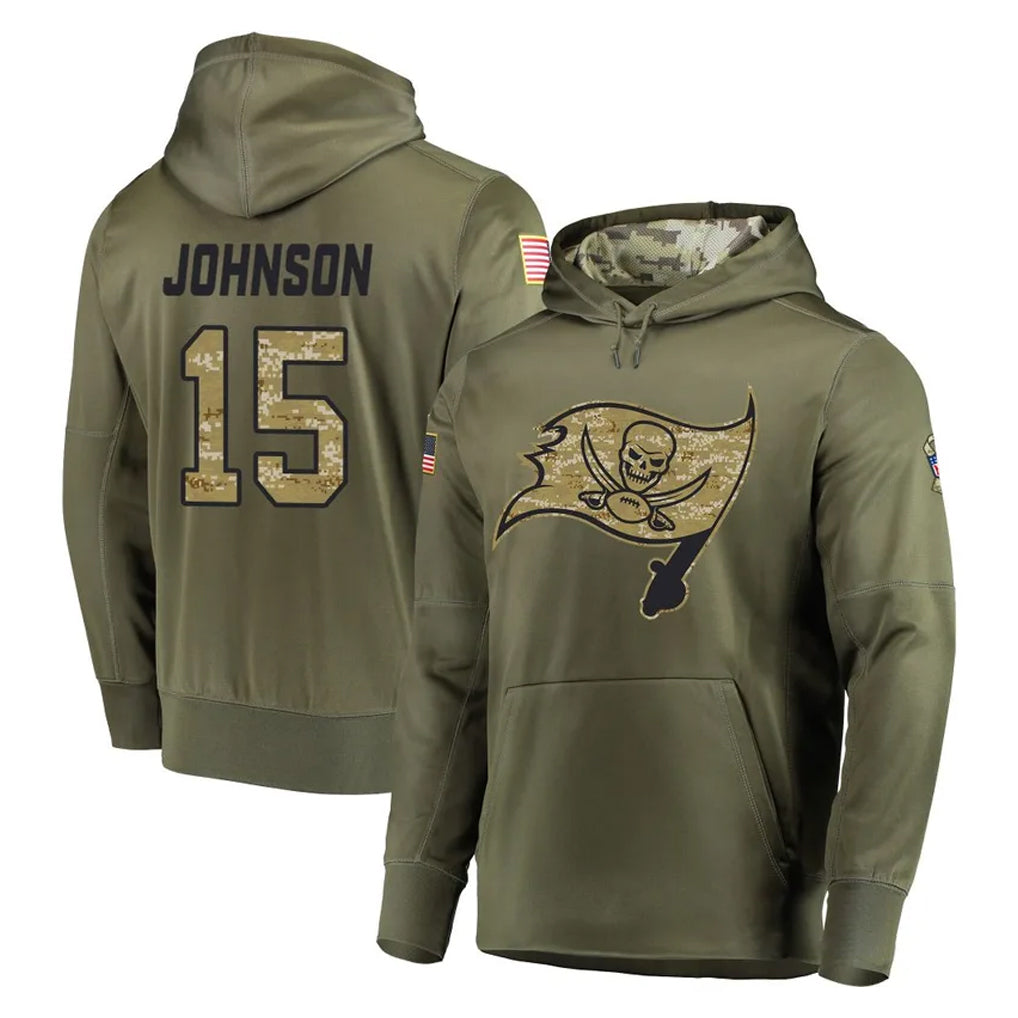 Choea TB.Buccaneers #15 Tez Johnson Player Olive Salute to Service Pullover Hoodie Home Game Stitched Jerseys