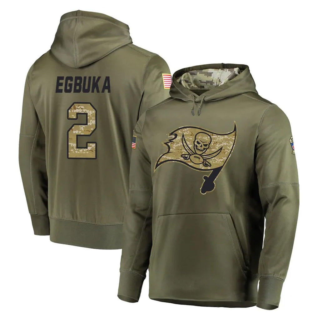 Choea TB.Buccaneers #2 Emeka Egbuka Player Olive Salute to Service Pullover Hoodie Home Game Stitched Jerseys