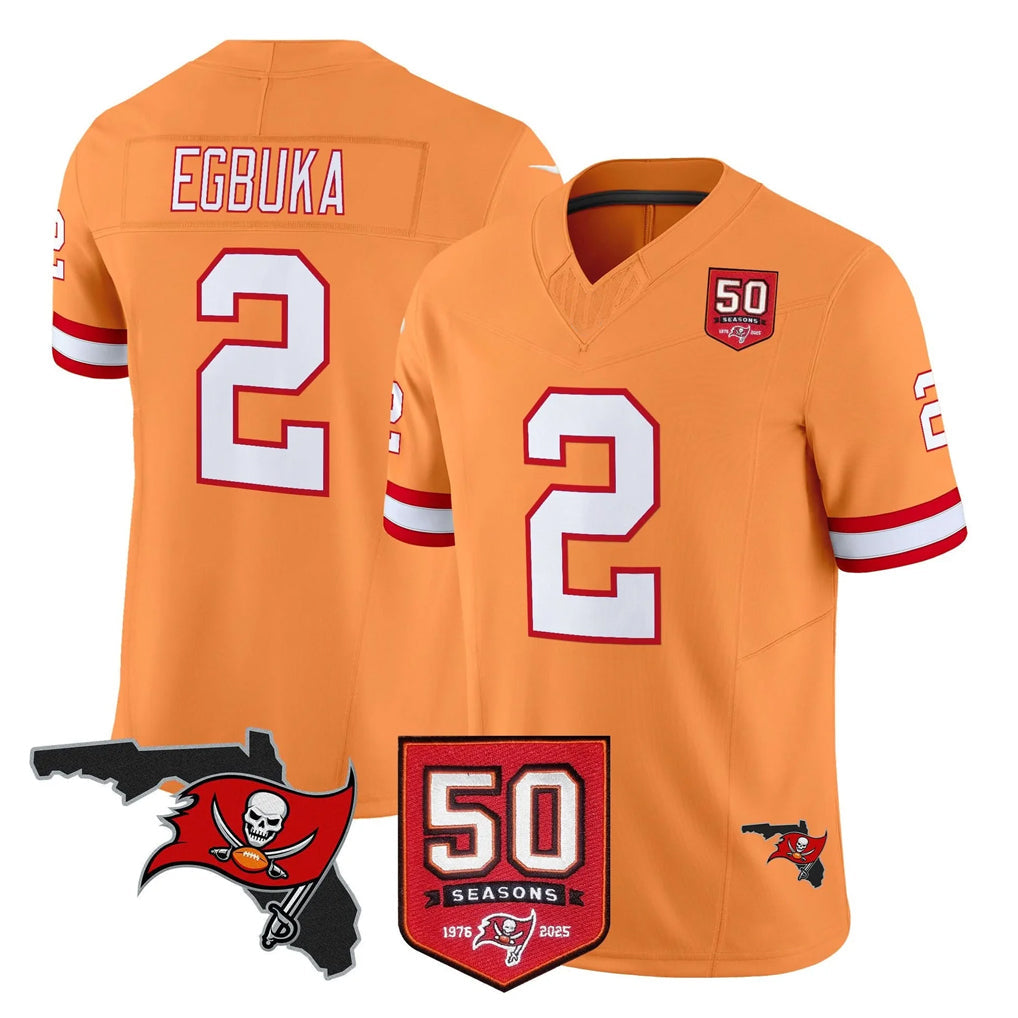 Choea TB.Buccaneers #2 Emeka Egbuka Player Orange 50th Season Vapor Limited Home Game Stitched Jerseys