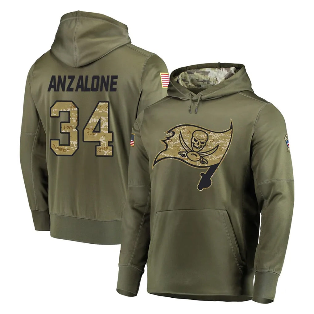 Choea TB.Buccaneers #34 Alex Anzalone Player Olive Salute to Service Pullover Hoodie Home Game Stitched Jerseys