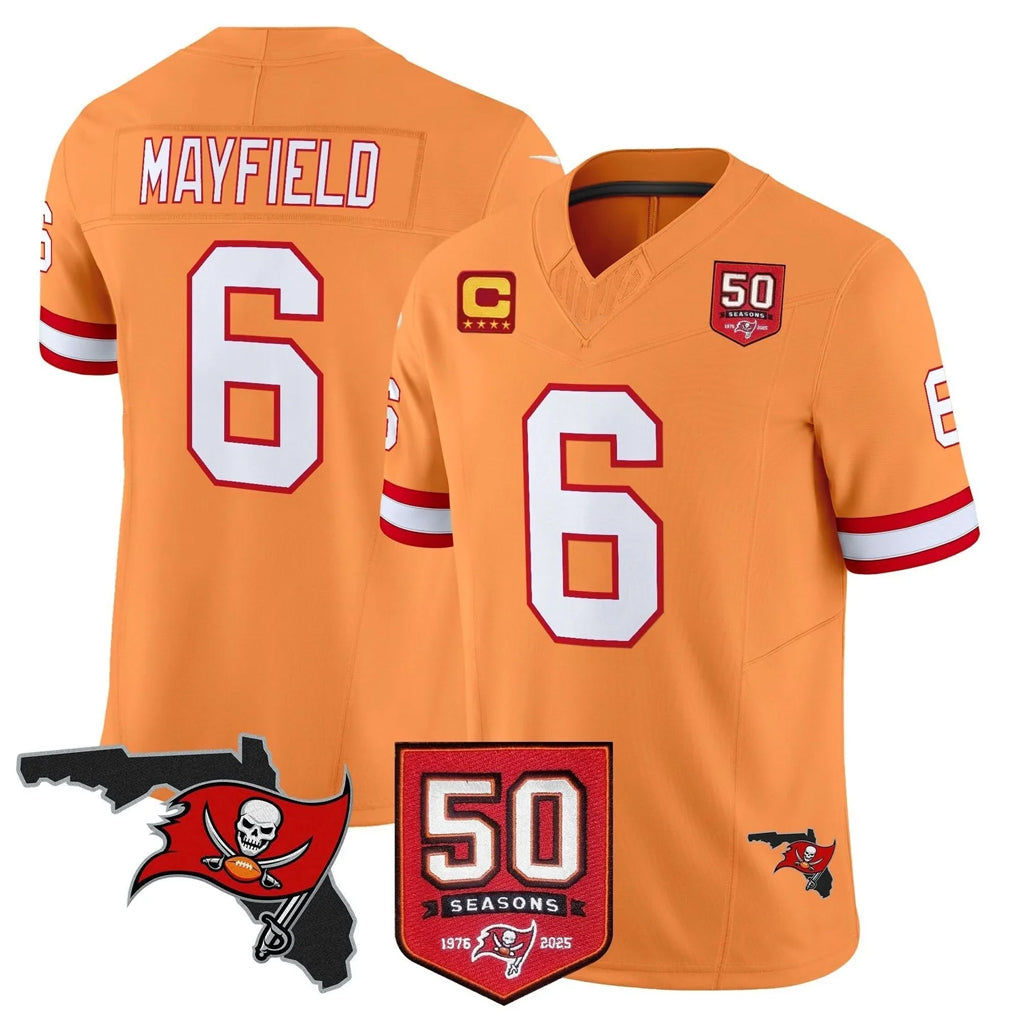Choea TB.Buccaneers #6 Baker Mayfield Player Orange 50th Season Vapor Limited Home Game Stitched Jerseys