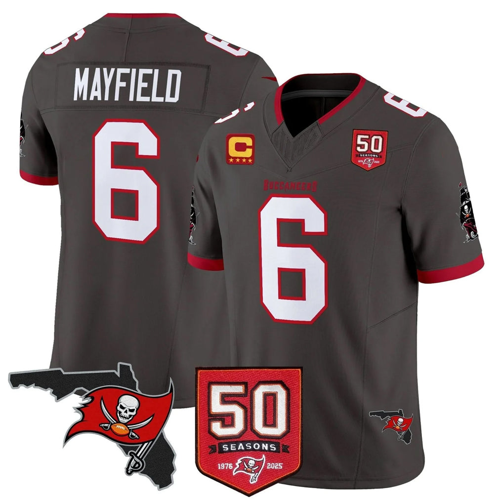 Choea TB.Buccaneers #6 Baker Mayfield Player Pewter 50th Season Vapor Limited Home Game Stitched Jerseys