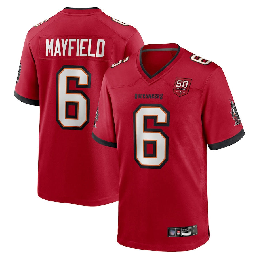 Choea TB.Buccaneers #6 Baker Mayfield Player Red 50th Anniversary Game Stitched Jerseys