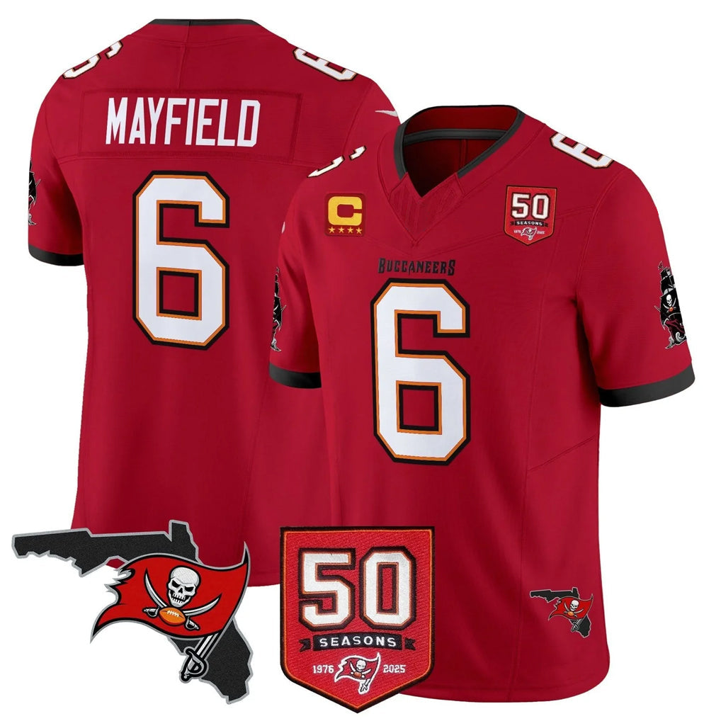 Choea TB.Buccaneers #6 Baker Mayfield Player Red 50th Season Vapor Limited Home Game Stitched Jerseys
