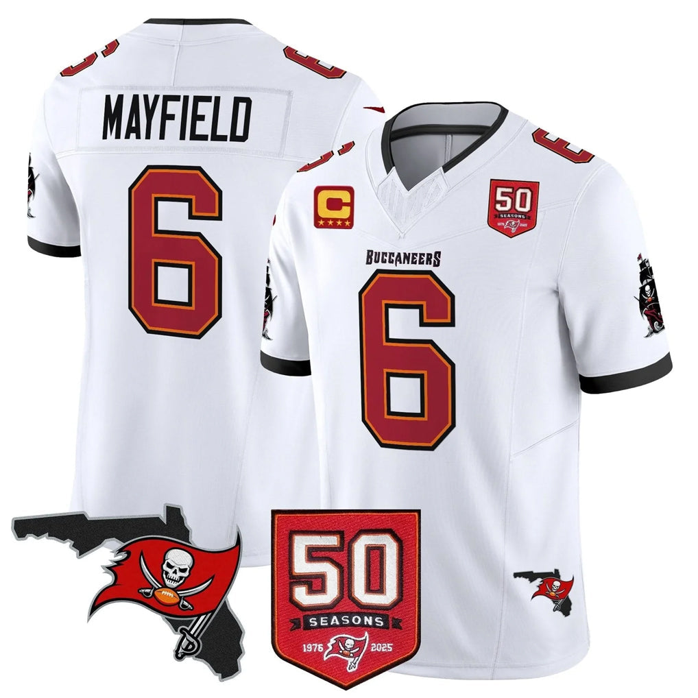 Choea TB.Buccaneers #6 Baker Mayfield Player White 50th Season Vapor Limited Home Game Stitched Jerseys