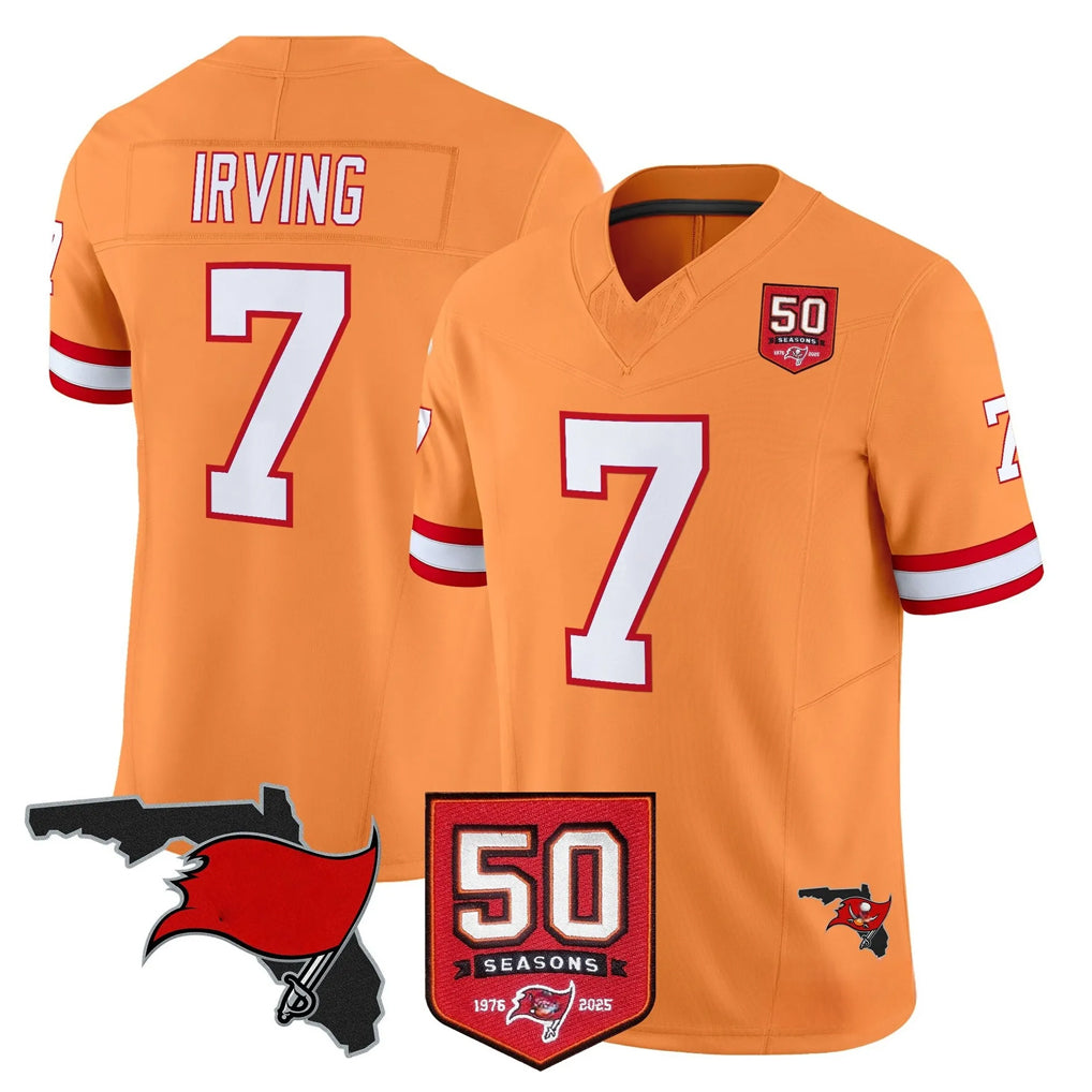 Choea TB.Buccaneers #7 Bucky Irving Player Orange 50th Season Vapor Limited Home Game Stitched Jerseys