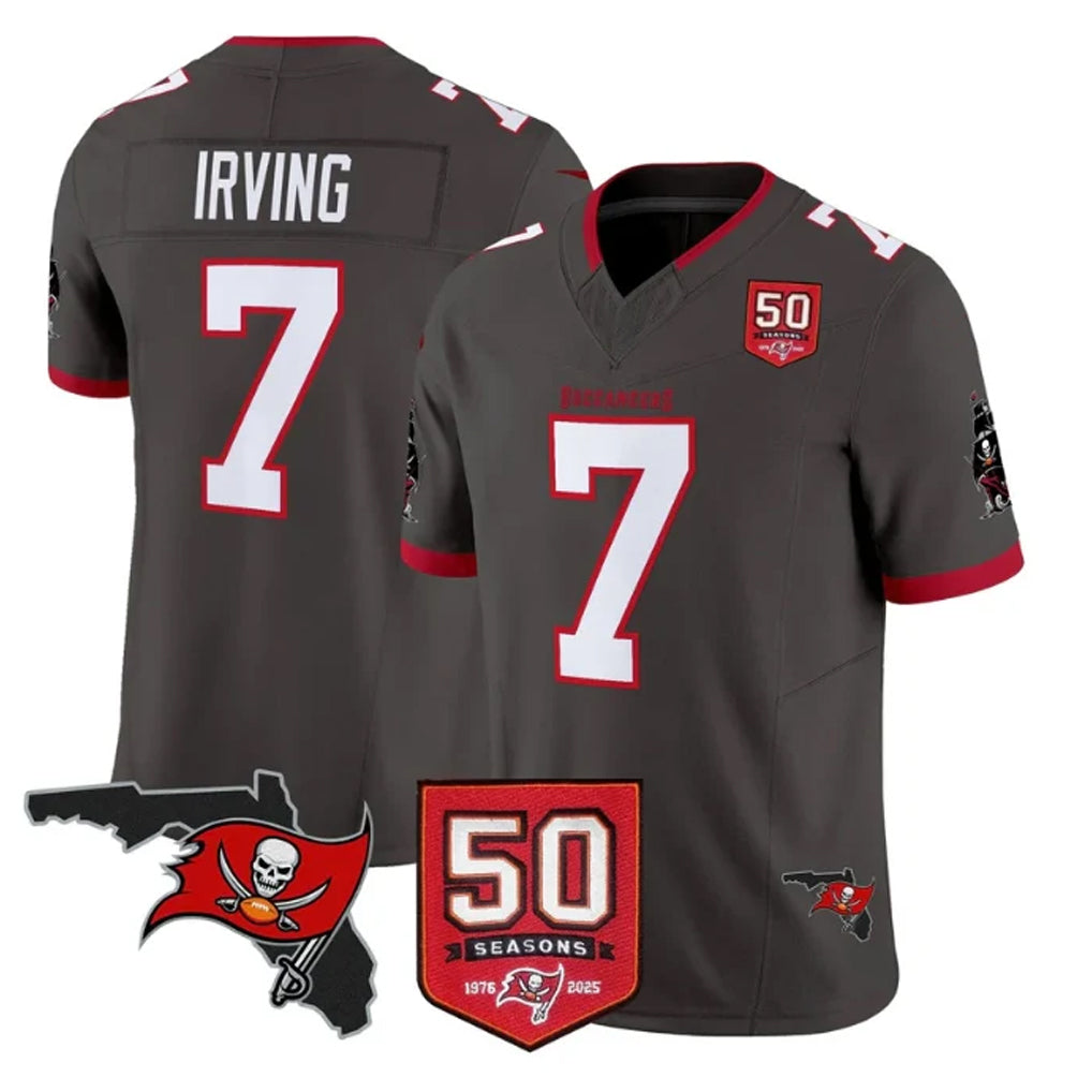 Choea TB.Buccaneers #7 Bucky Irving Player Pewter 50th Season Vapor Limited Home Game Stitched Jerseys