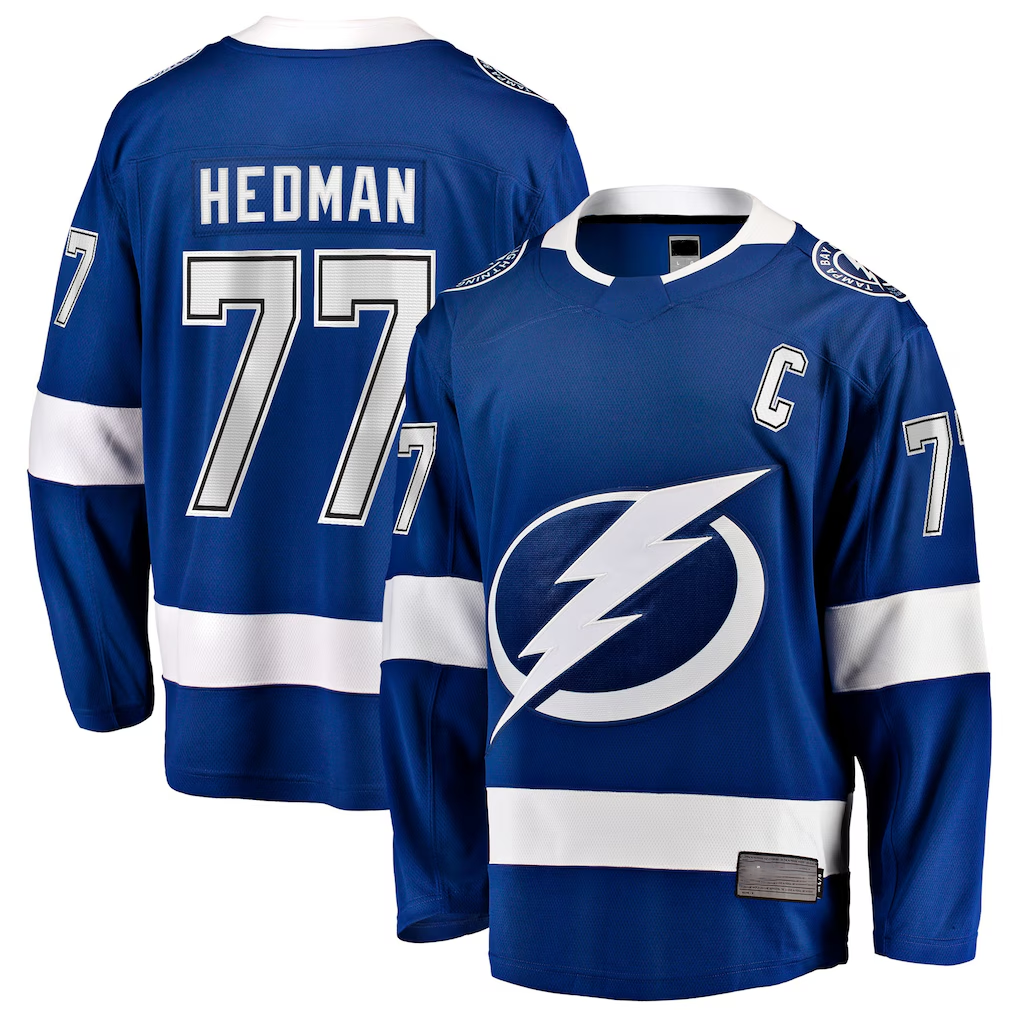 Choea TB.Lightning #77 Victor Hedman Blue Home Captain Patch Breakaway Jerseys