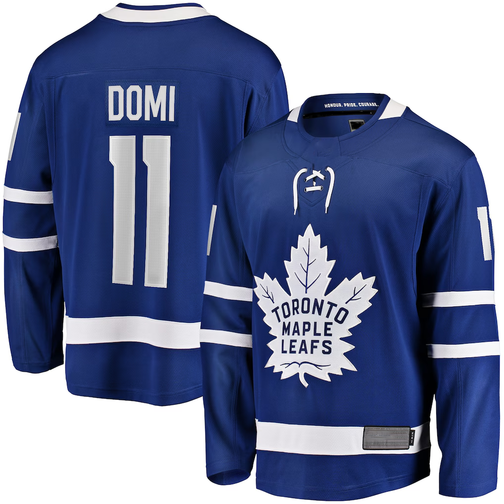 Choea T.Maple Leafs #11 Max Domi Blue Home Breakaway Jerseys