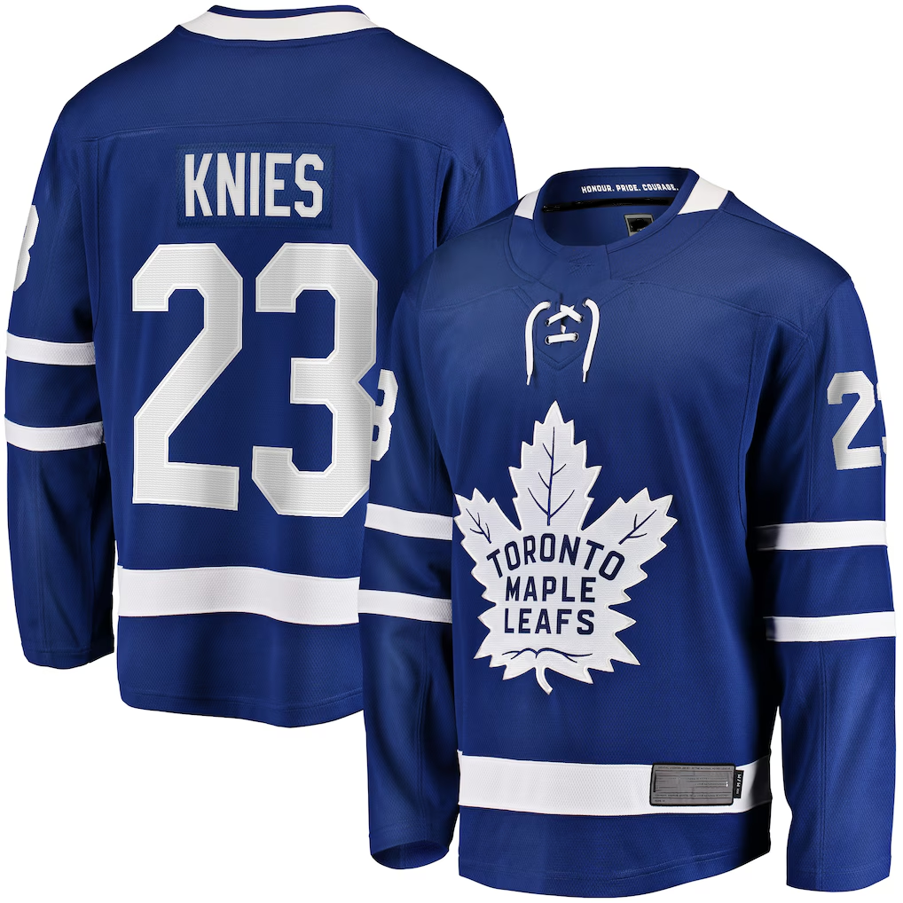 Choea T.Maple Leafs #23 Matthew Knies Blue Home Premier Breakaway Player Jerseys