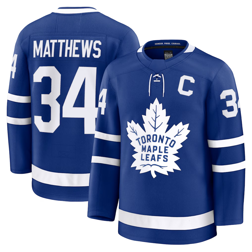 Choea T.Maple Leafs #34 Auston Matthews Blue Captain Patch Home Premium Jerseys