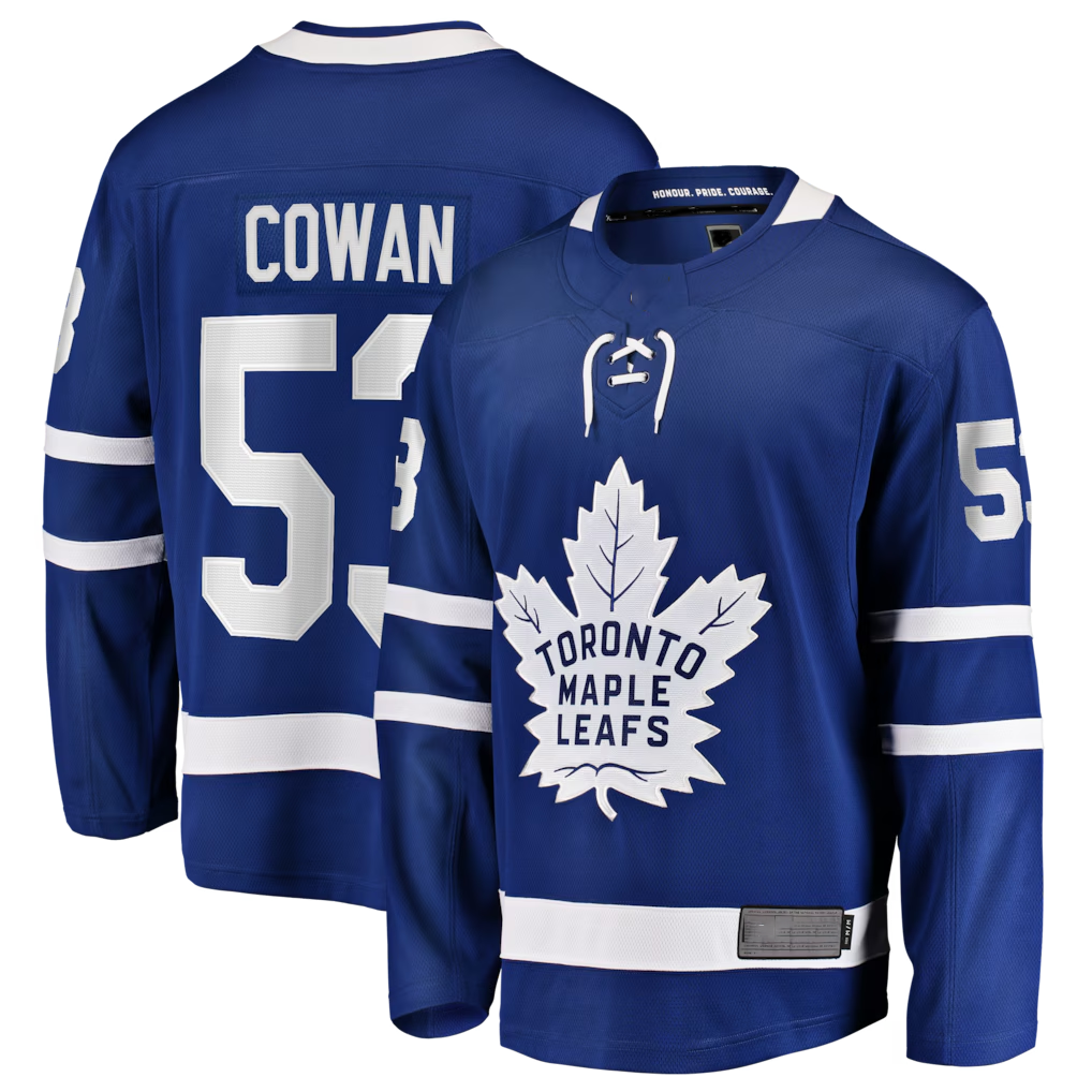 Choea T.Maple Leafs #53 Easton Cowan Blue Home Breakaway Jerseys