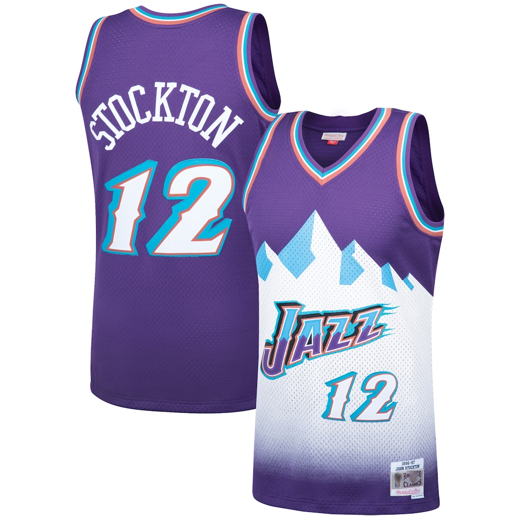 Choea U.Jazz #12 John Stockton Mitchell & Ness Purple Hardwood Classics Swingman Jerseys
