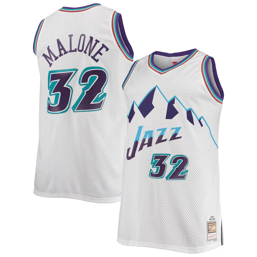 Choea U.Jazz #32 Karl Malone Mitchell & Ness White 1996-1997 Big & Tall Hardwood Classics Swingman Jerseys