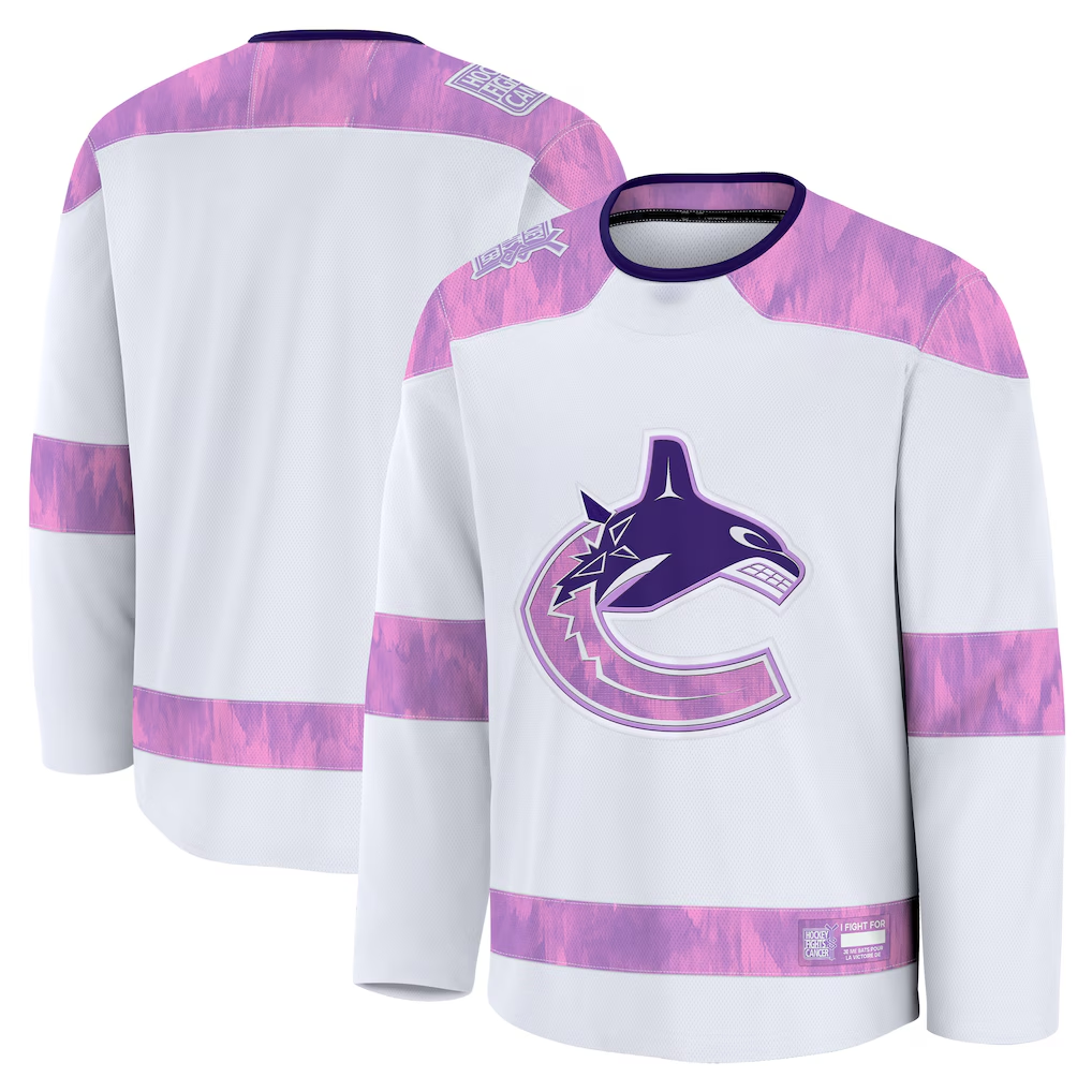 Choea V.Canucks White 2024 Hockey Fights Cancer Practice Jerseys