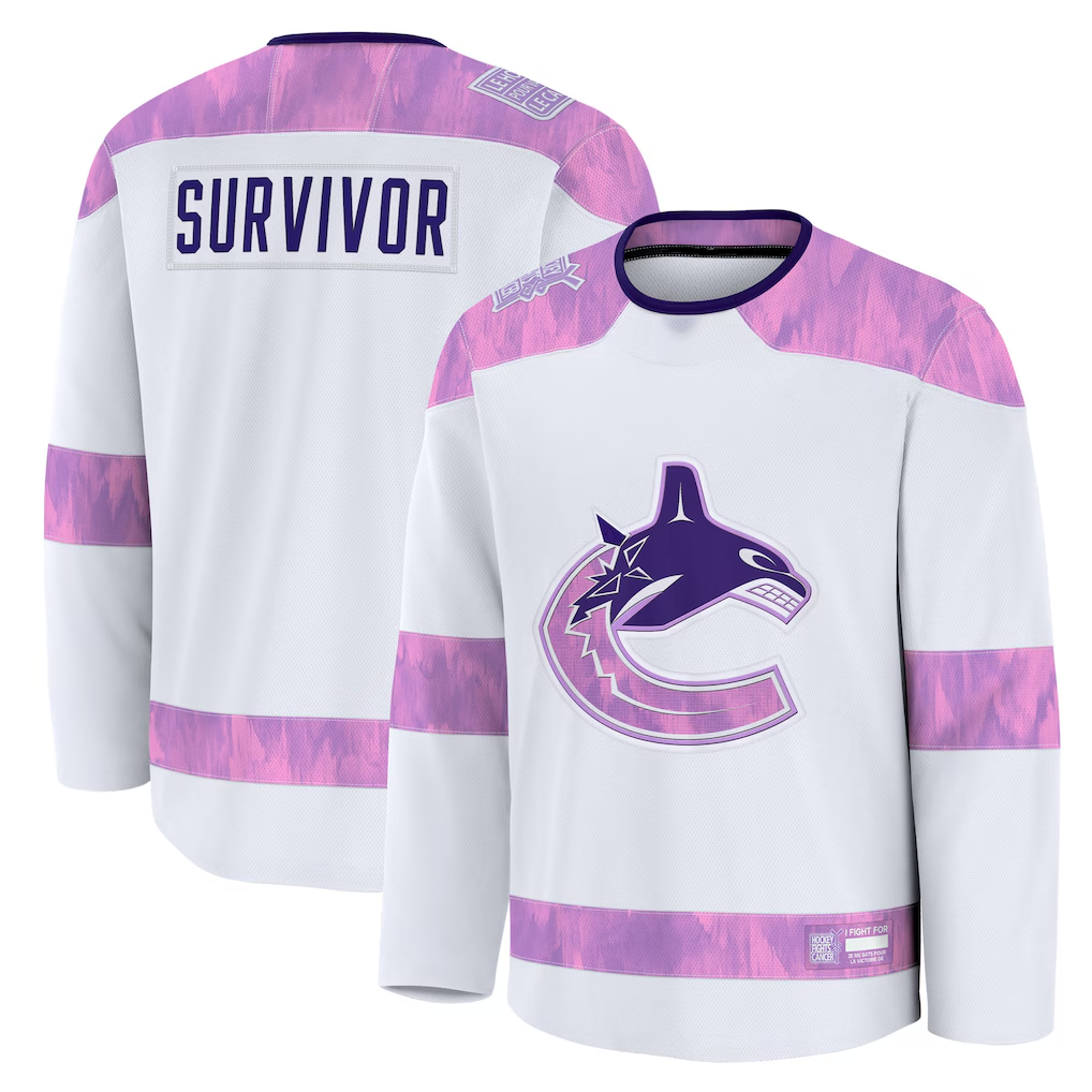 Choea V.Canucks White Hockey Fights Cancer Survivor Practice Jerseys