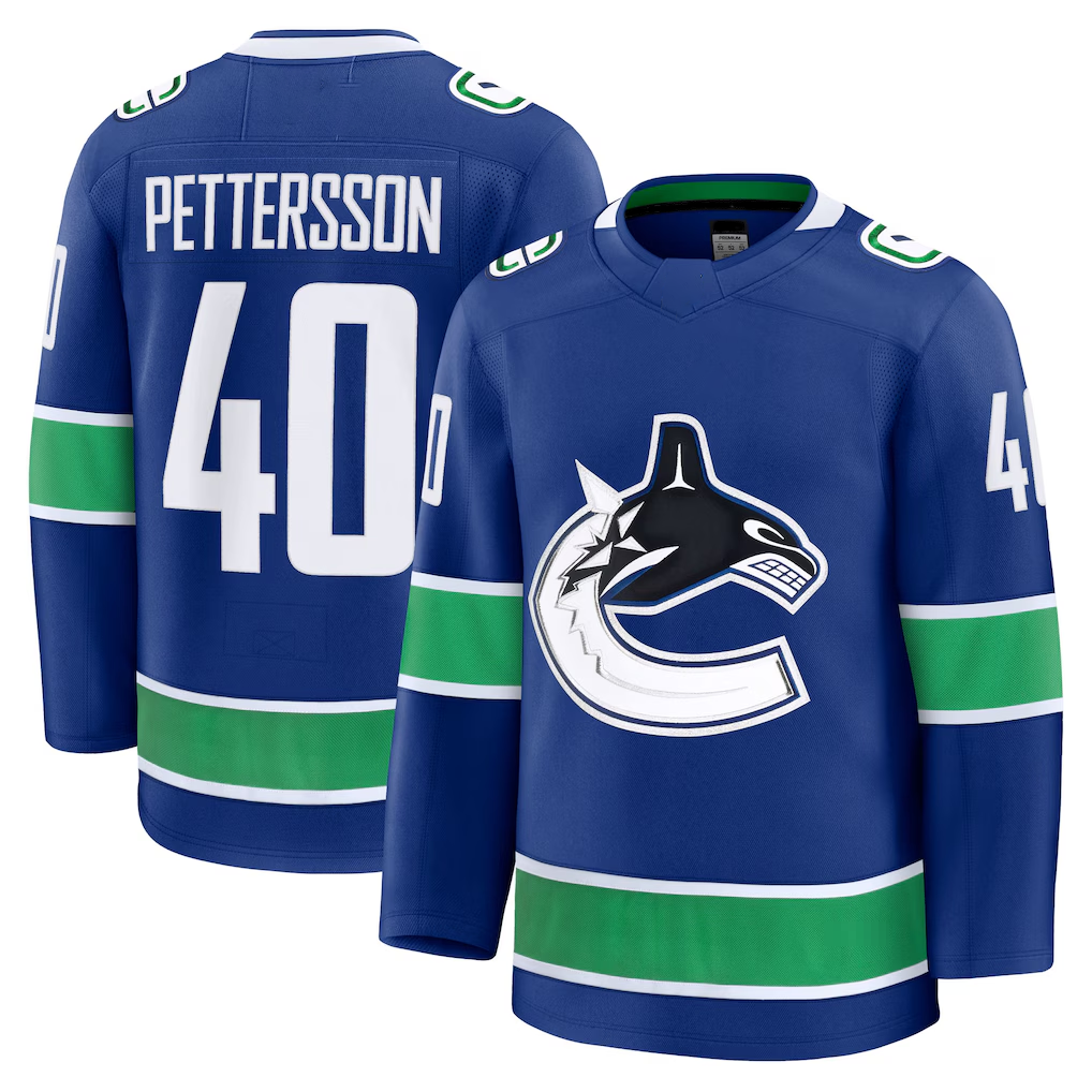 Choea V.Canucks #40 Elias Pettersson Blue Home Premium Jerseys