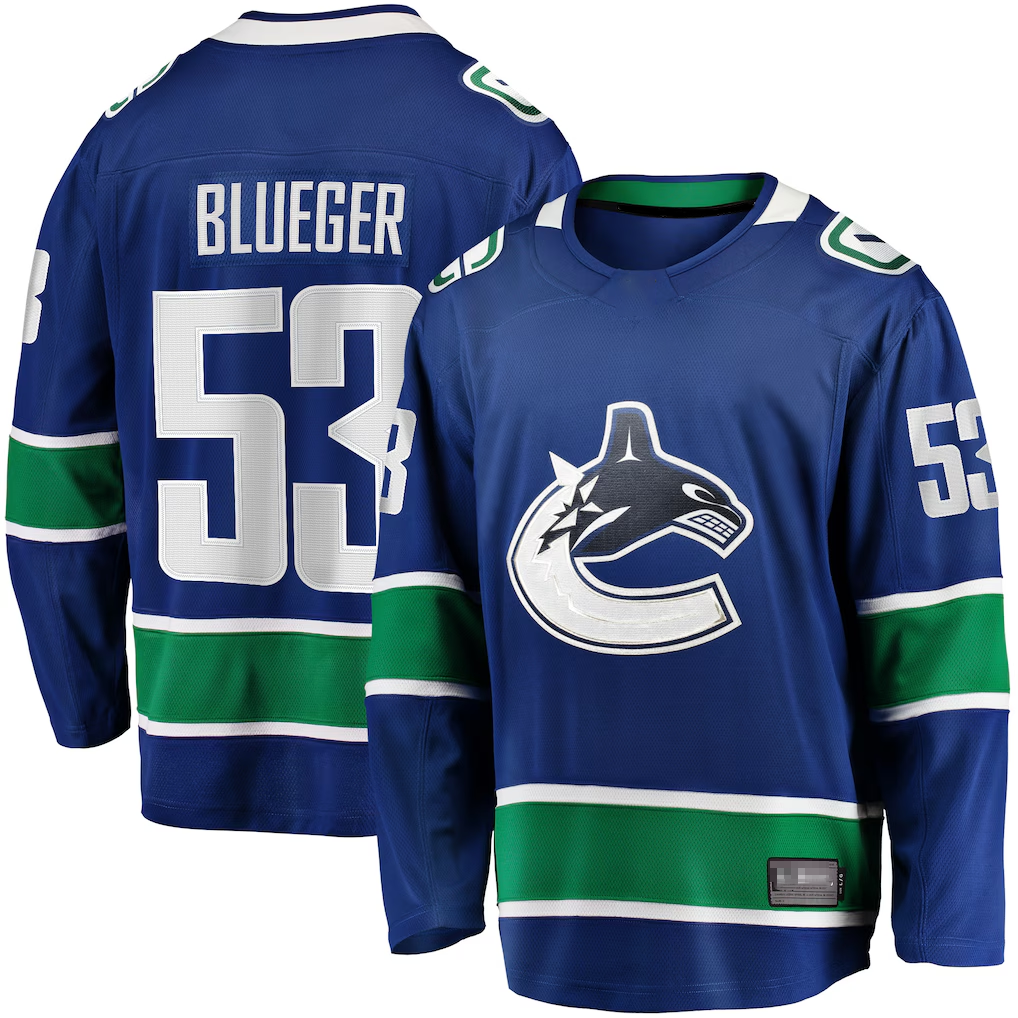 Choea V.Canucks #53 Teddy Blueger Blue Home Breakaway Jerseys