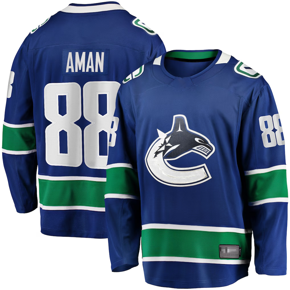 Choea V.Canucks #88 Nils Aman Blue Home Premier Breakaway Player Jerseys