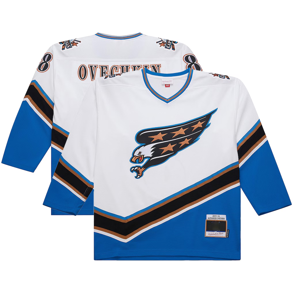 Choea W.Capitals Alexander Ovechkin Mitchell & Ness White Big & Tall 2005-06 Power Play Jerseys