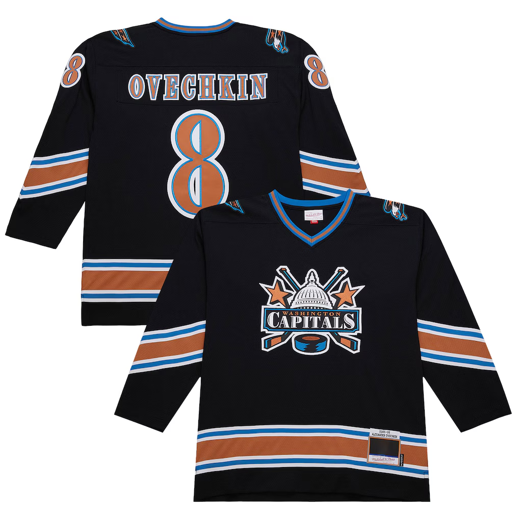 Choea W.Capitals #8 Alexander Ovechkin Mitchell & Ness Black 2005-06 Power Play Jerseys