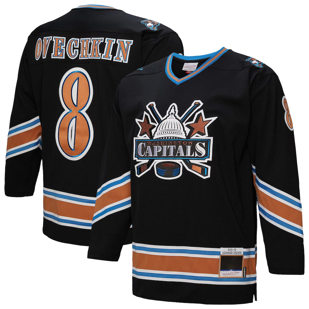 Choea W.Capitals #8 Alexander Ovechkin Mitchell & Ness Black 2005-06 Power Play Jerseys