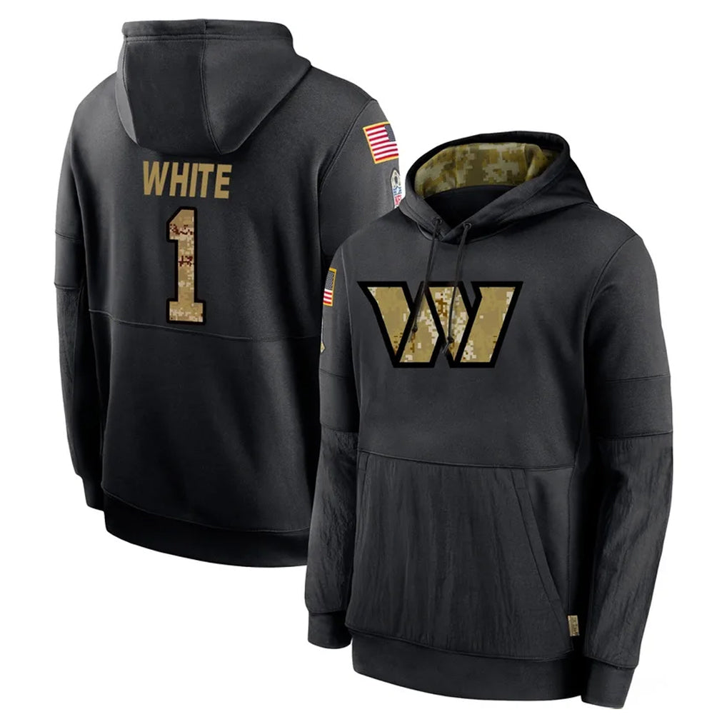 Choea W.Commanders #1 Rachaad White Player Black Salute to Service Performance Pullover Hoodies Home Game Stitched Jerseys