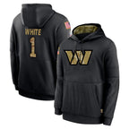 Choea W.Commanders #1 Rachaad White Player Black Salute to Service Performance Pullover Hoodies Home Game Stitched Jerseys