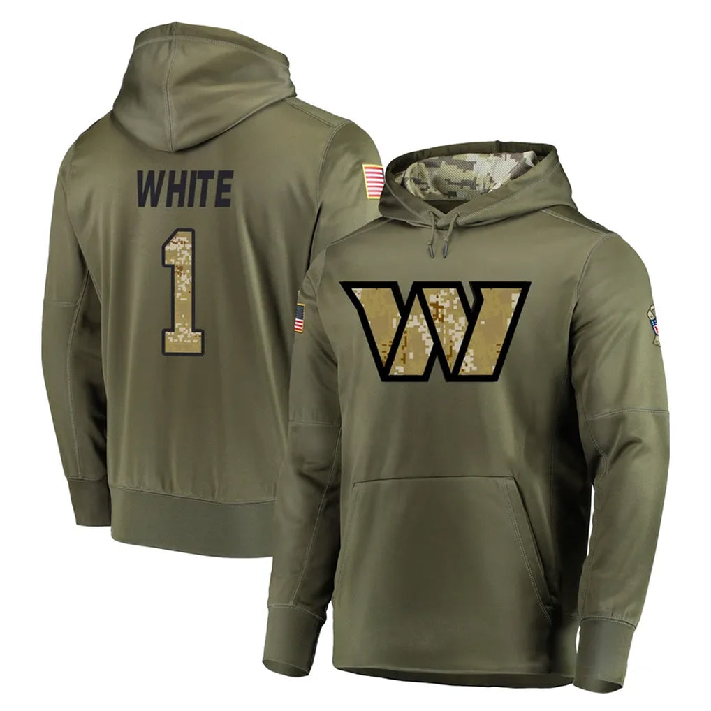 Choea W.Commanders #1 Rachaad White Player Olive Salute to Service Pullover Hoodie Limited Home Game Stitched Jerseys