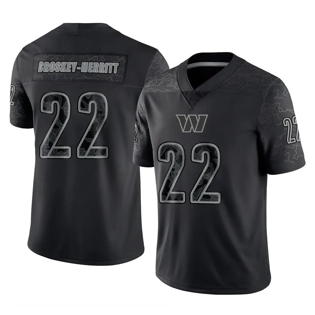 Choea W.Commanders #22 Jacory Croskey-Merritt Player Black Limited Reflective Home Game Stitched Jerseys