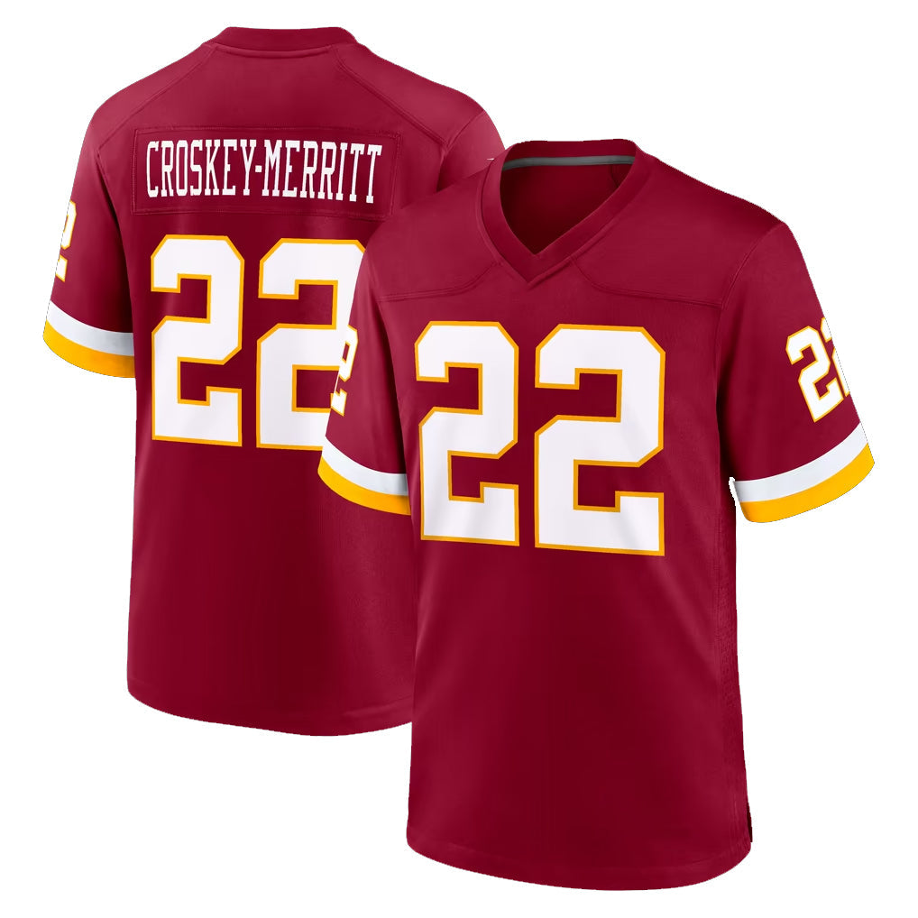 Choea W.Commanders #22 Jacory Croskey-Merritt Player Burgundy Game Home Stitched Jerseys