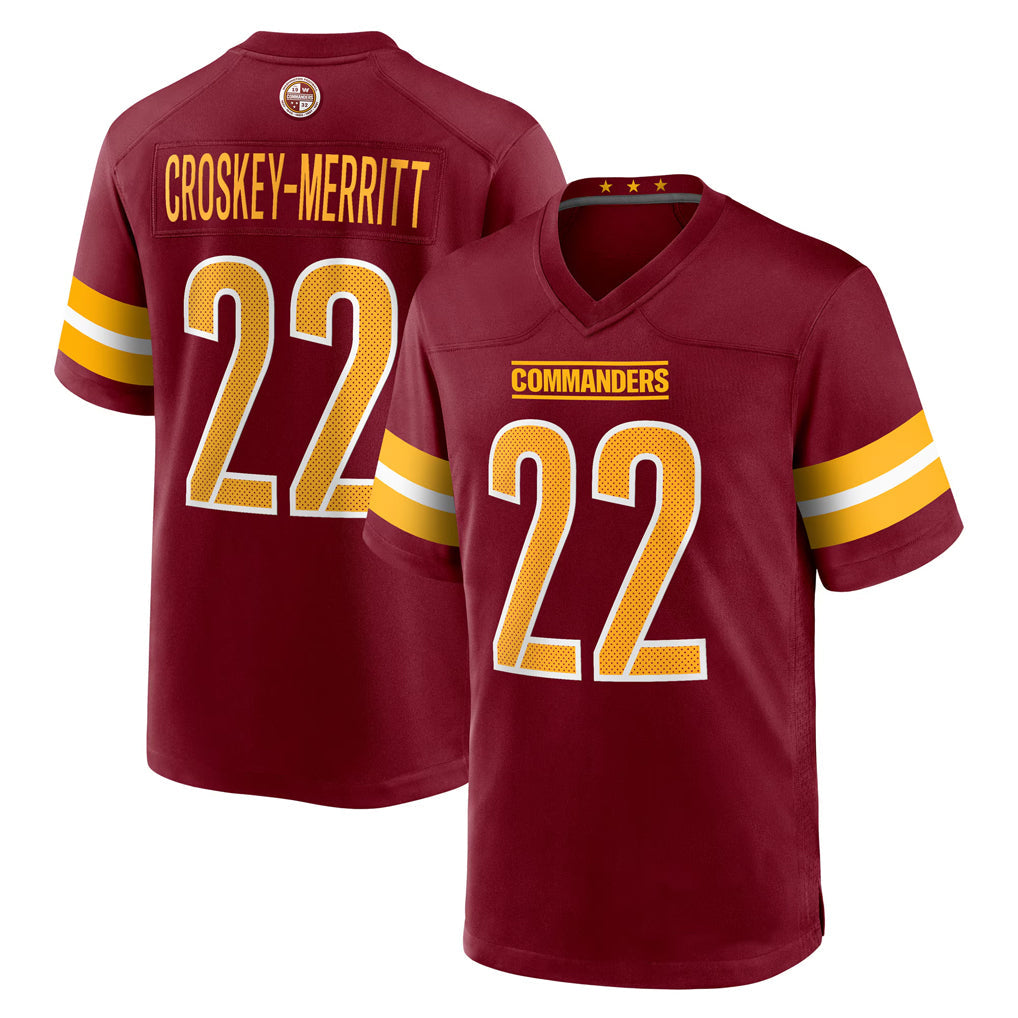 Choea W.Commanders #22 Jacory Croskey-Merritt Player Burgundy Home Game Stitched Jerseys