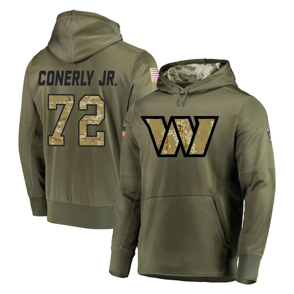 Choea W.Commanders #72 Josh Conerly Jr. Player Olive Salute to Service Pullover Hoodie Limited Home Game Stitched Jerseys