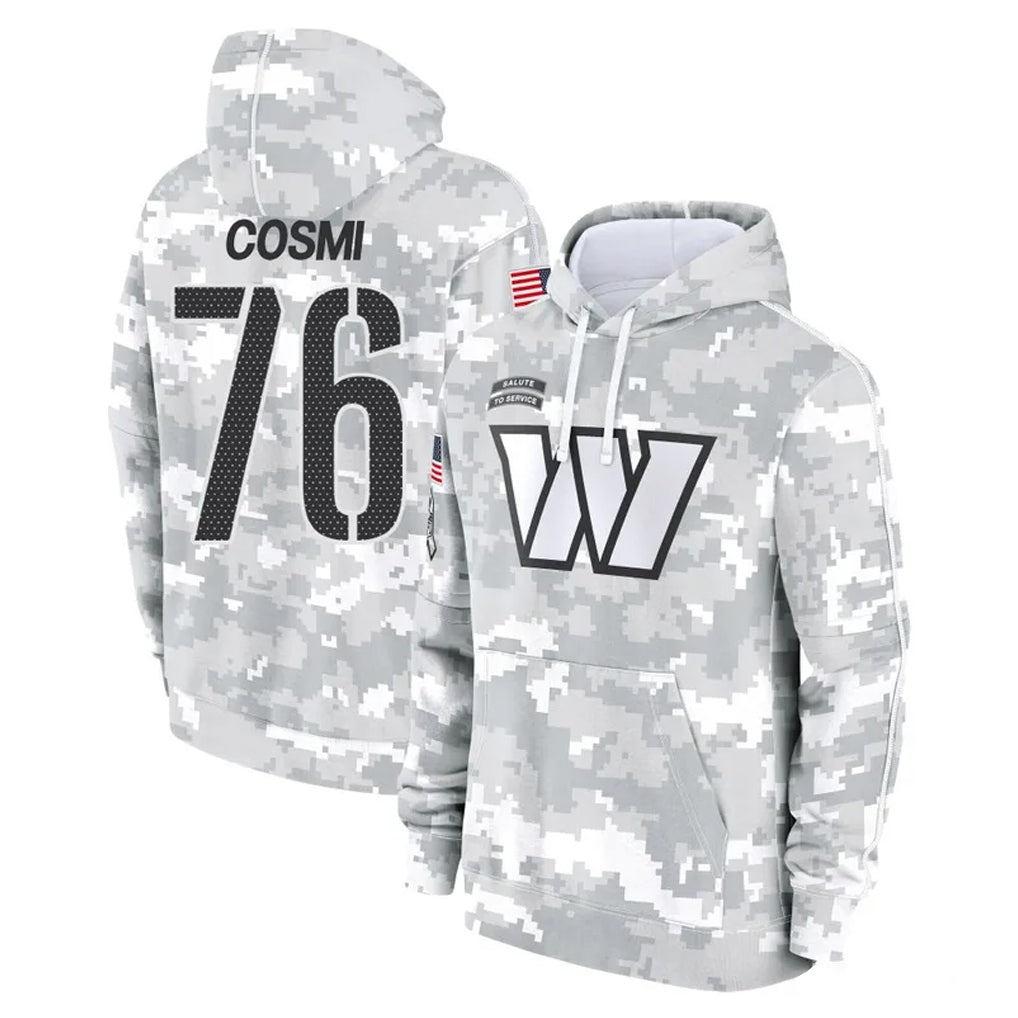 Choea W.Commanders #76 Sam Cosmi Player Arctic Camo Limited Salute to Service Pullover Hoodies Game Stitched Jerseys