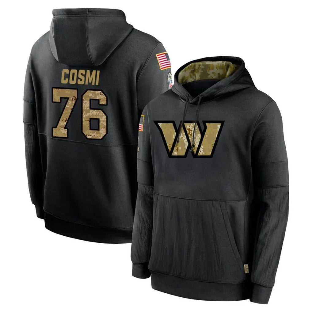 Choea W.Commanders #76 Sam Cosmi Player Black Salute to Service Performance Pullover Hoodies Home Game Stitched Jerseys