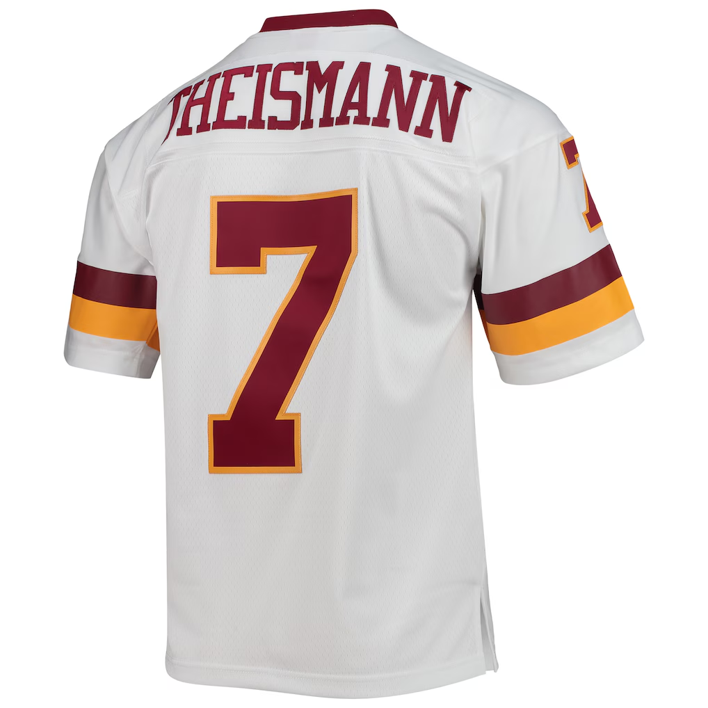 Choea W.Commanders #7 Joe Theismann Mitchell & Ness White Legacy Replica Stitched Puhic Jersey