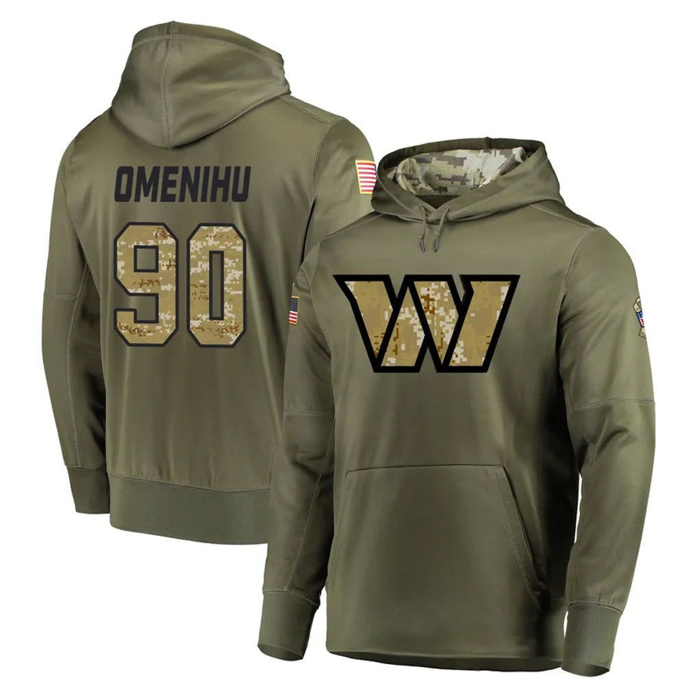 Choea W.Commanders #90 Charles Omenihu Player Olive Salute to Service Pullover Hoodie Limited Home Game Stitched Jerseys