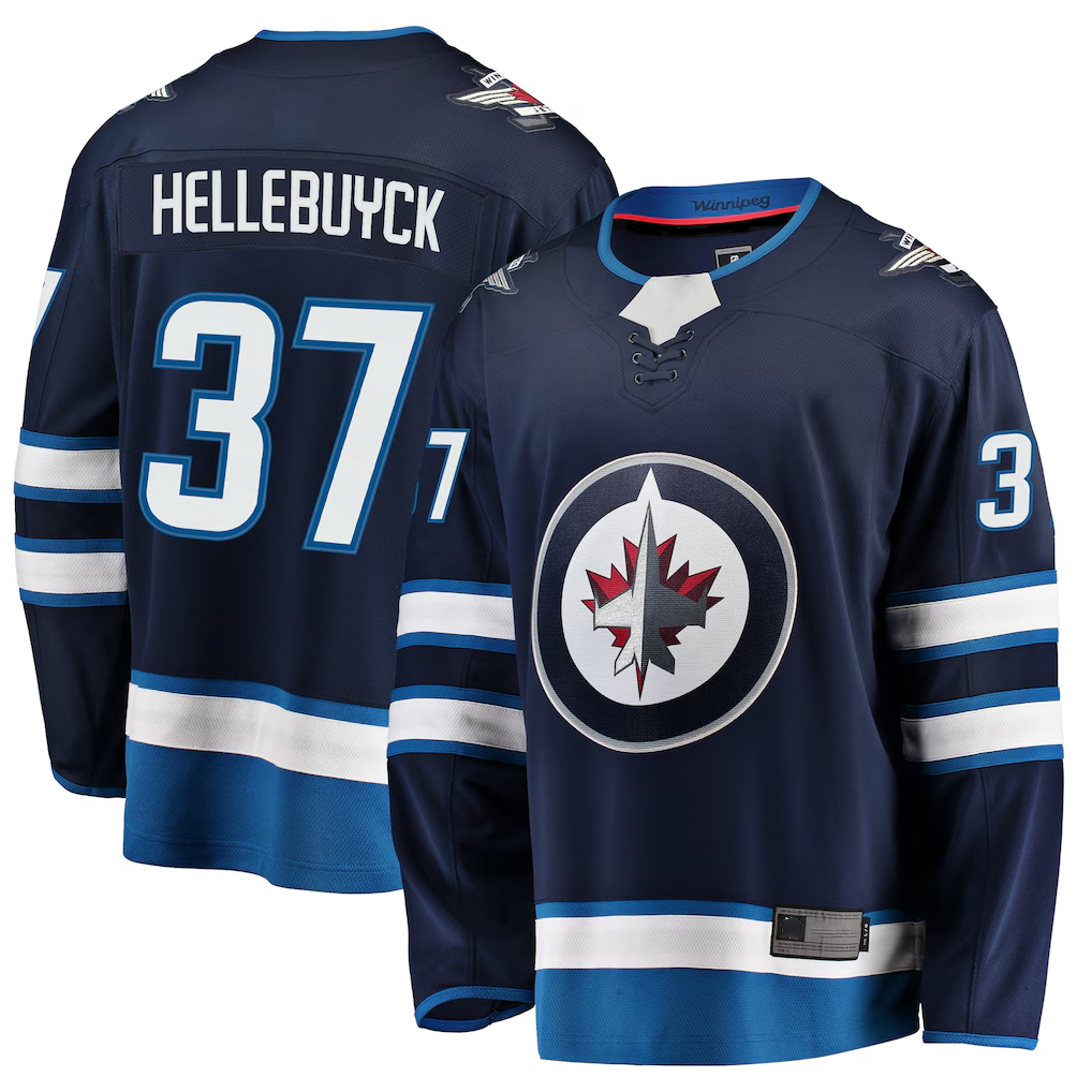 Choea W.Jets #37 Connor Hellebuyck Navy Breakaway Replica Jerseys