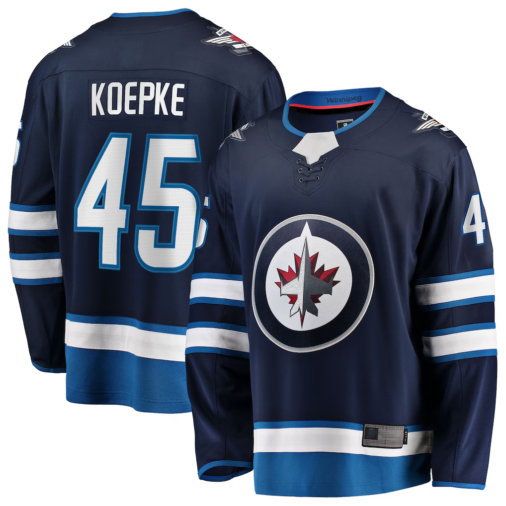 Choea W.Jets #45 Cole Koepke Navy Home Breakaway Jerseys