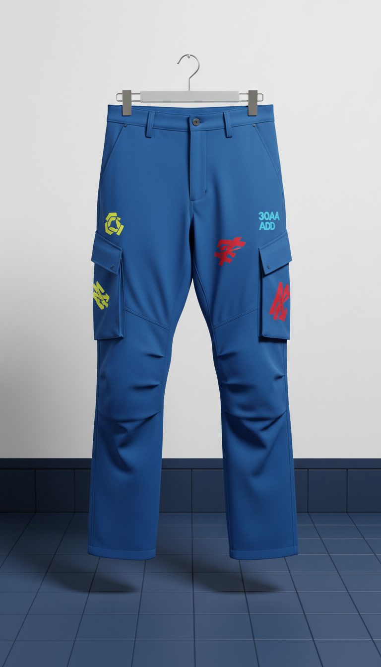 Electric Blue Technical Cargo Pants With Sticker Detail