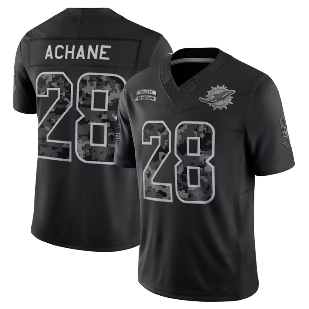 Choea M.Dolphins #28 De¡¯Von Achane Player Black Limited 2026 Salute to Service Home Game Stitched Jerseys