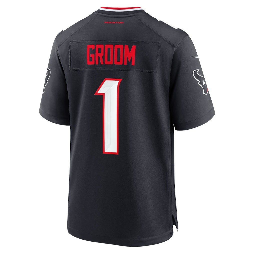 Choea H.Texans #1 Groom Navy Game Jersey