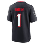 Choea H.Texans #1 Groom Navy Game Jersey